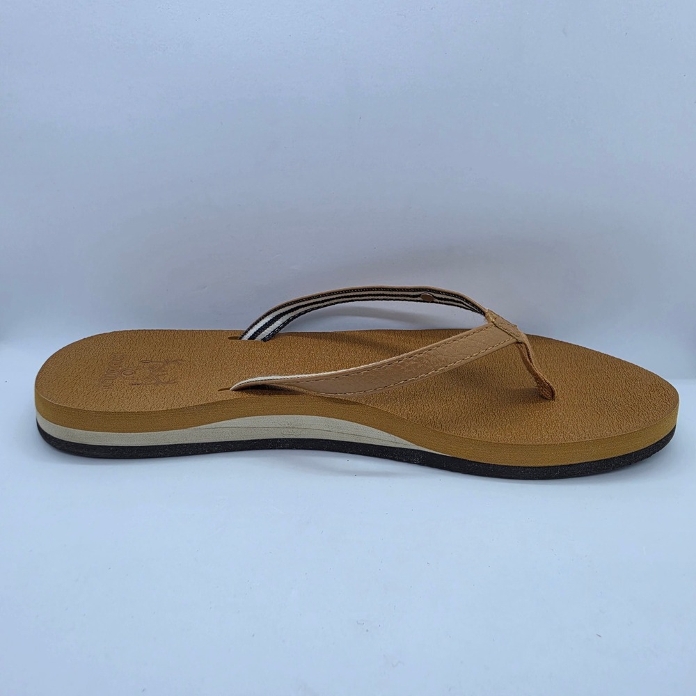 KuaiLu Tan Brown Flip Flop Sandals Striped Strap Thong Beach Shoes Womens 10.5in - Picture 9 of 11